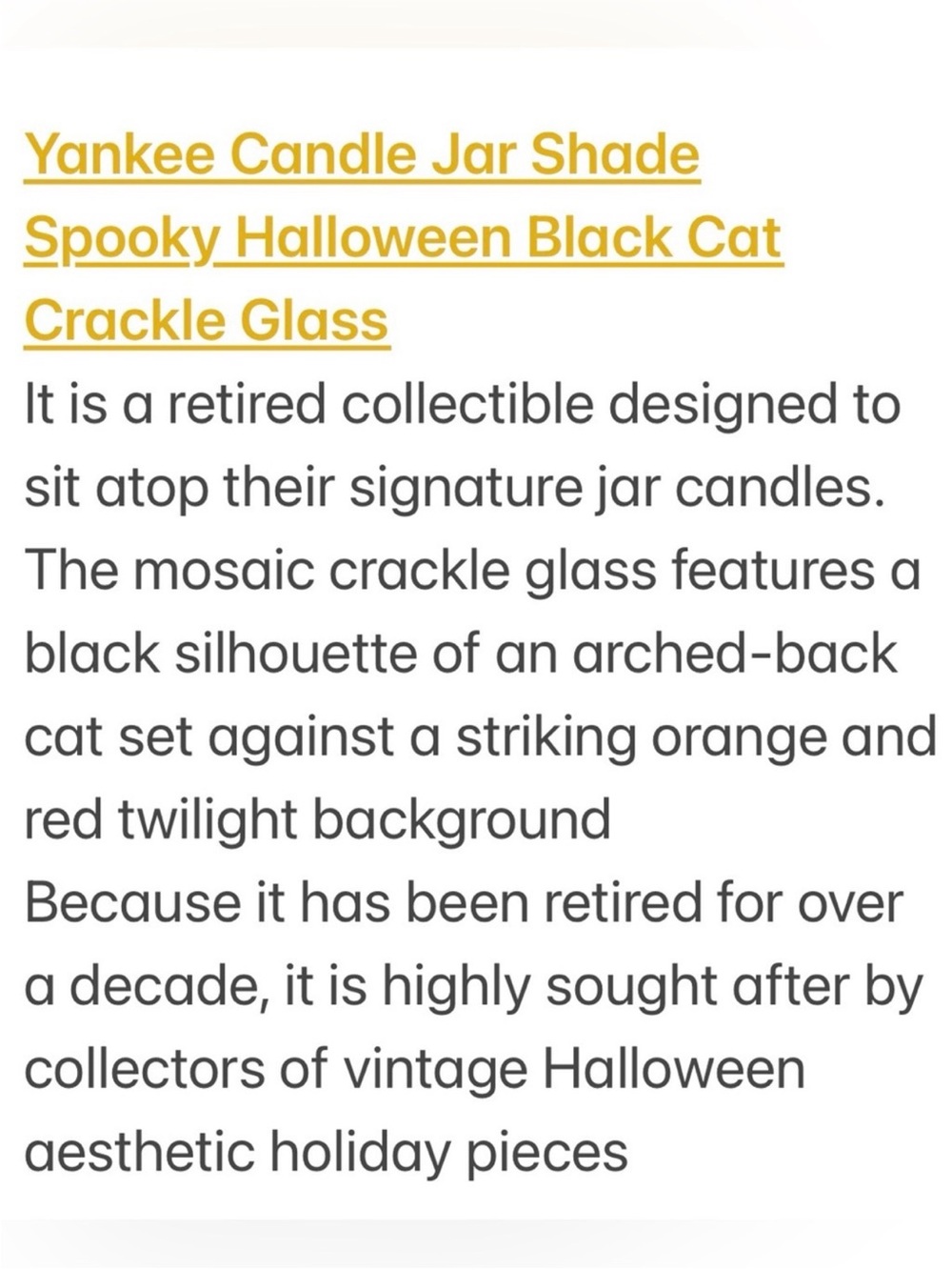 RARE Yankee Candle Halloween Black Cat Crackle Glass Large Jar Shade Retired VTG - Picture 10 of 16